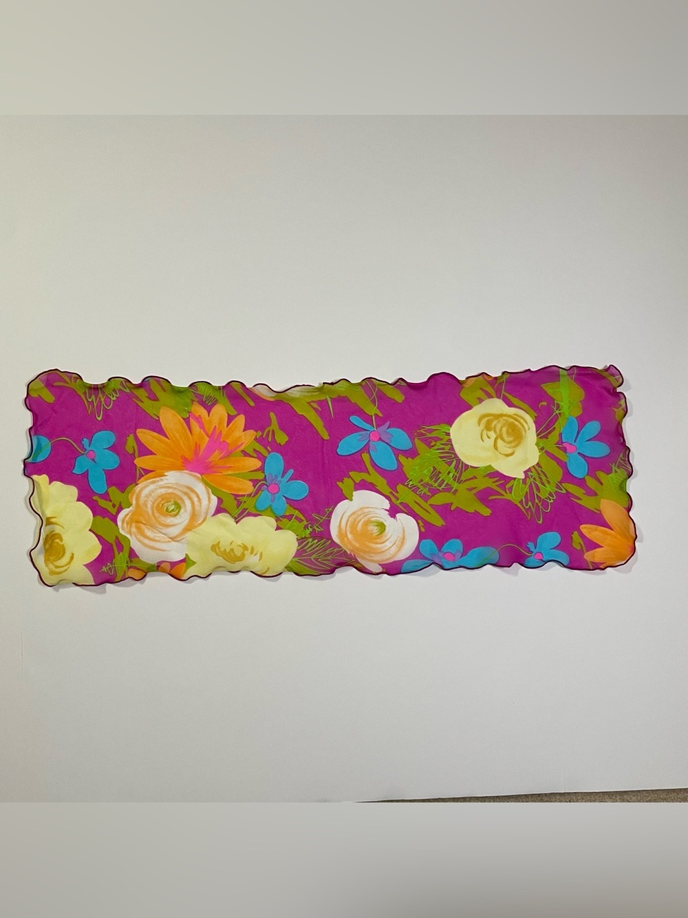 Sheer Bright Floral Scarf with Ruffle Hem
